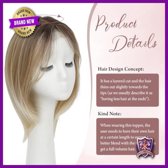 12 Inch Synthetic Hair Topper for Thinning Hair Lightweight 6.5x6.5 Base main image 4